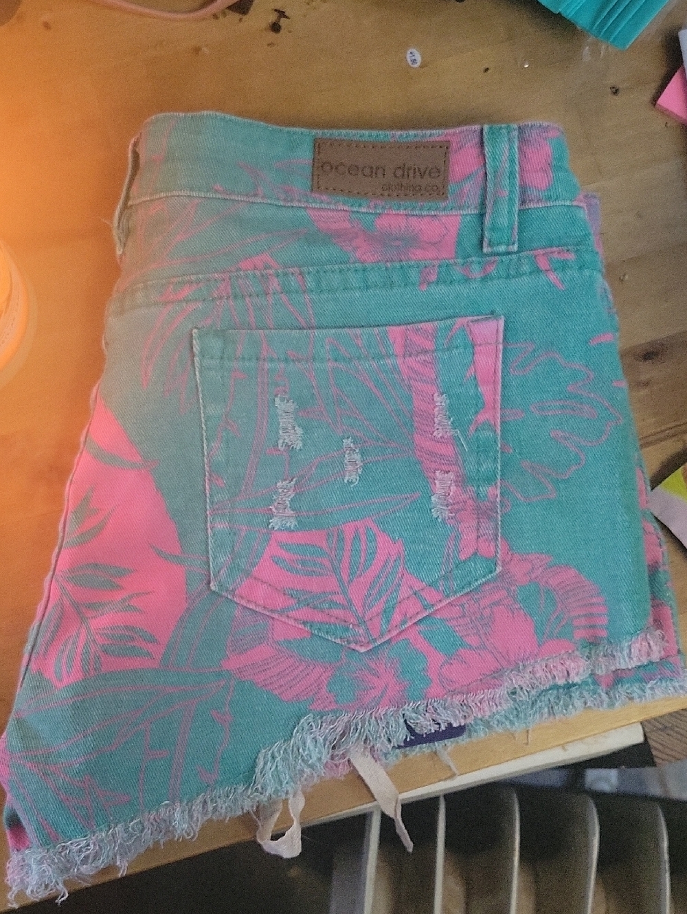 Ocean Drive Pink and Teal Floral Jean Shorts